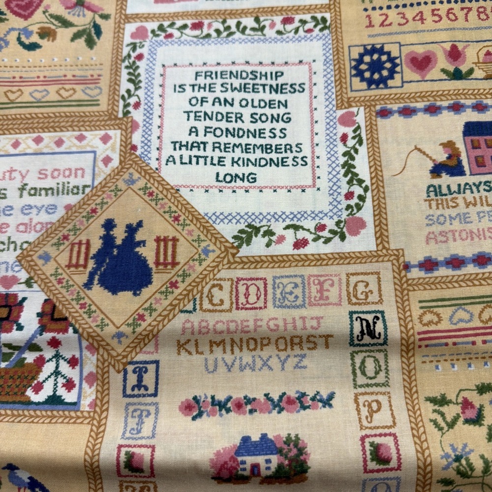 Vintage Cross Stitch Sampler Fabric 1995 Fabric Traditions 1 Yard 44" Width